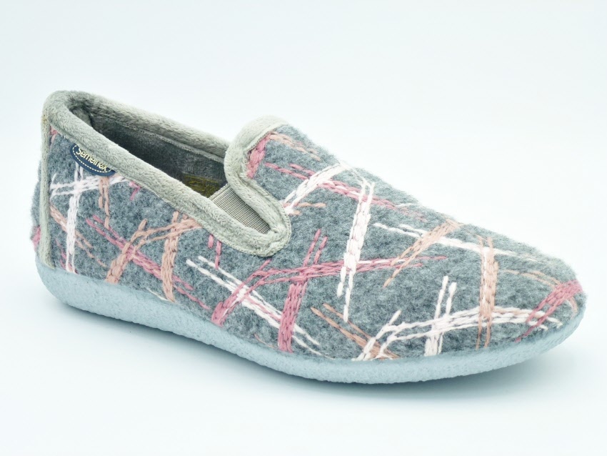 Chausson laine femme Semelflex Veronique 2 coloris bleu gris